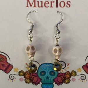 Handmade White Skull Earrings with bead dangle